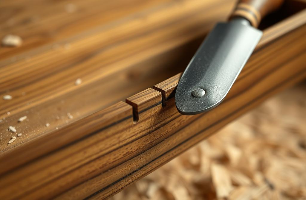 Hand-cut dovetail joints on a walnut drawer front
